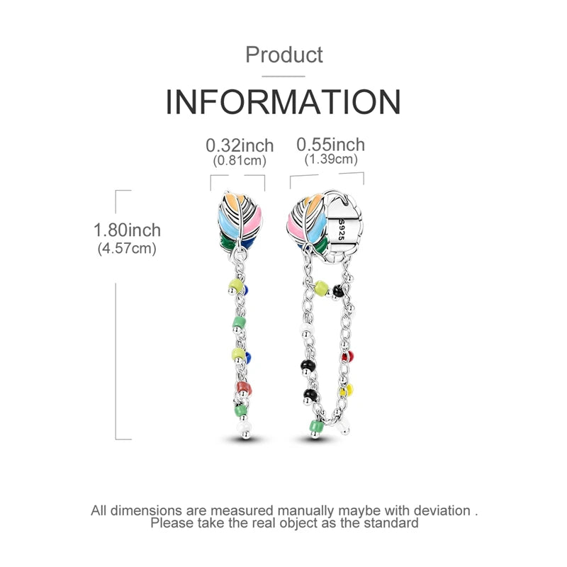 Original 925 Sterling Silver Colored Feather Earrings – 2025 Zircon Hoop Studs for Women - Image 9