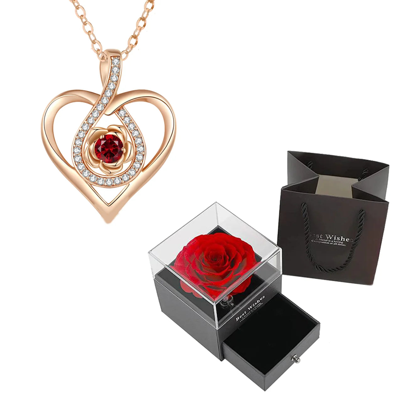 Luxury Red Zircon Pendant Necklace with Rose Flower Gift Box - Image 6
