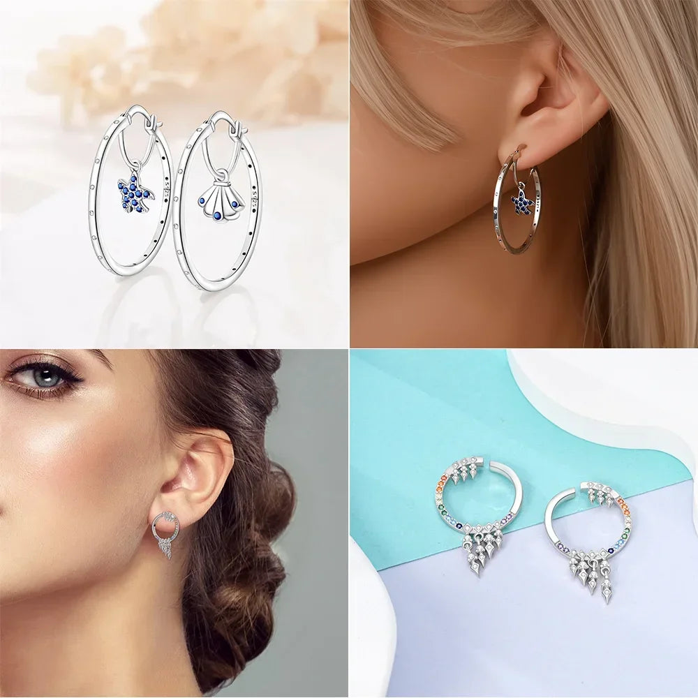 925 Sterling Silver Star, Moon & Sun Hoop Earrings – Infinity Love Golden Jewelry for Women - Image 4