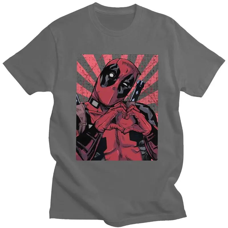 Cool Deadpool Heart Hands T-Shirt – Men’s Short Sleeve Cotton Tee - Image 10