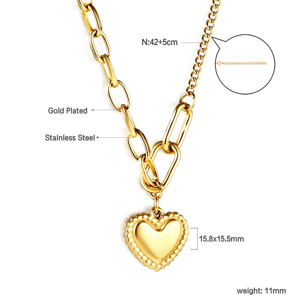 ASONSTEEL Romantic Heart Pendant Necklace – Golden Stainless Steel Choker for Women - Image 12