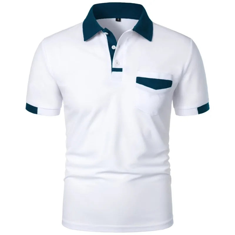 Men’s Solid Color Polo Shirt with Pocket – Lightweight Breathable Short Sleeve Tee - Image 8