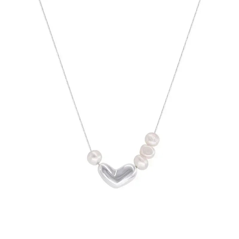 925 Silver Love Heart Pearl Necklace – Elegant & Versatile Jewelry Gift for Women - Image 5