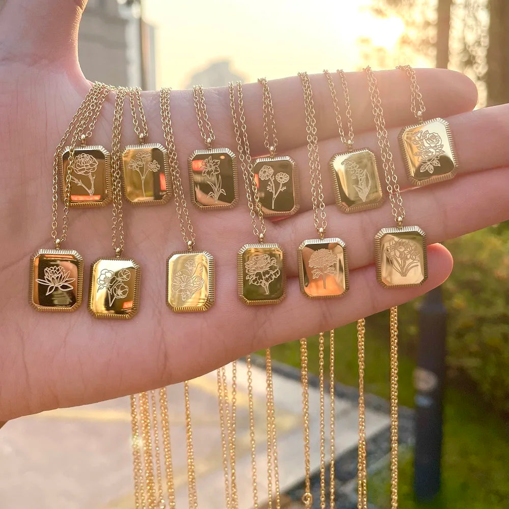 Birth Month Flower Necklace – Gold Plated Stainless Steel Pendant for Women - Image 5