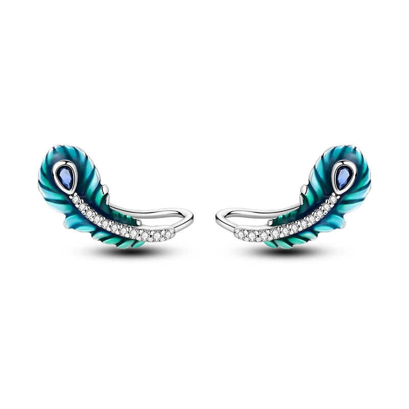 Original 925 Sterling Silver Colored Feather Earrings – 2025 Zircon Hoop Studs for Women - Image 8