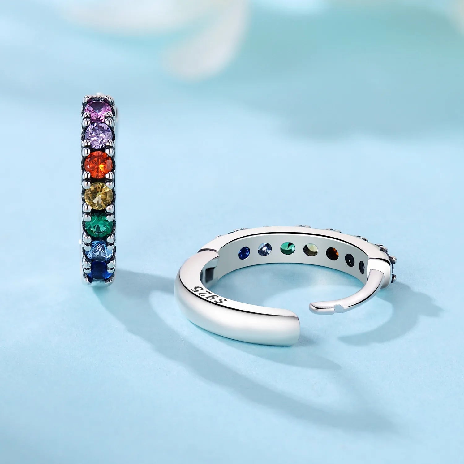 925 Sterling Silver Rainbow Series Hoop Earrings – Versatile Jewelry Gift for Women - Image 2